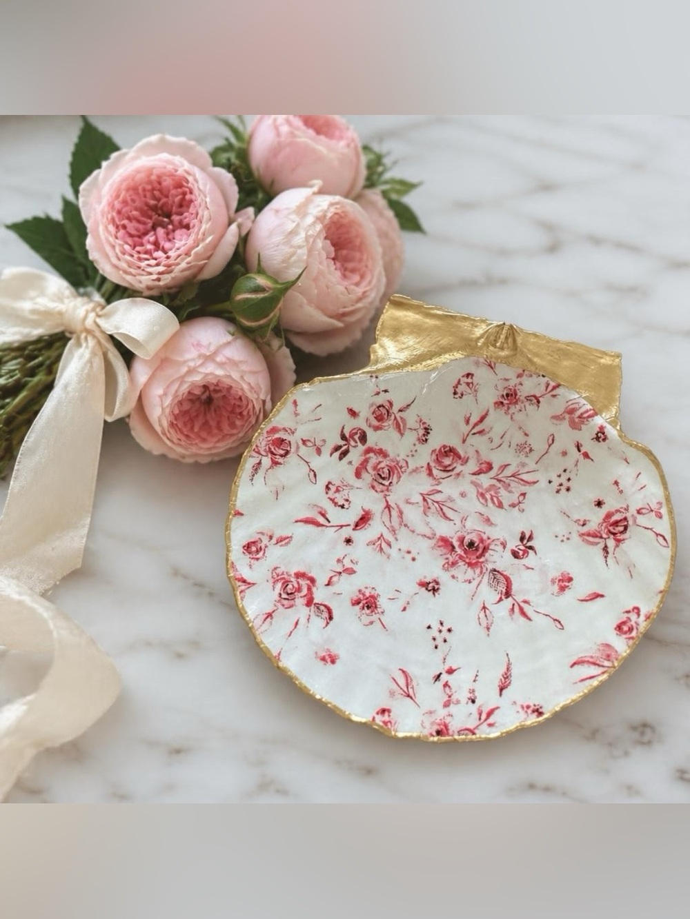 Red Floral Trinket Dish | Cottagecore Jewelry Ring Holder & Vintage gift